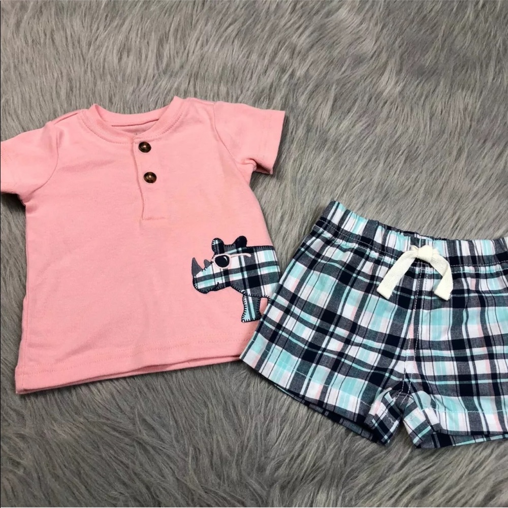 Just One You Carters Plaid Rhino Baby Boy Set 3m